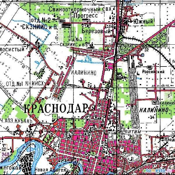 Посёлок Калинино на карте 1990 г
