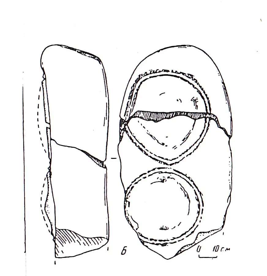 Рисунок антропоморфной стелы из дольмена № 528, группа дольменов на речке Кизинчи