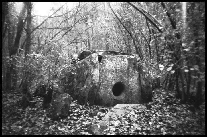 Убинский плиточный дольмен, расположен в долине реки Убин южнее станицы Убинской. Осень 1991 г.