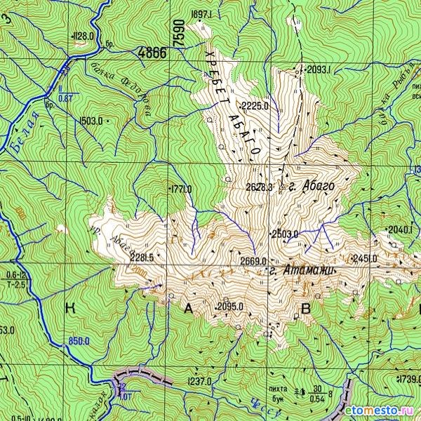 Горный массив Абаго на современной карте