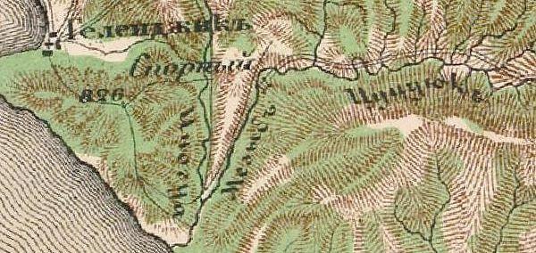 Река Мезыбъ на карте 1881 г.
