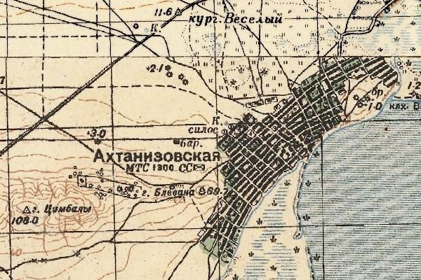 Станица Ахтанизовская на карте 40-х годов ХХ в. Станица Ахтанизовская на карте 40-х годов ХХ в.