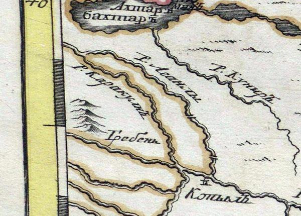 Фрагмент карты 1745 г., где значится река Аганлы