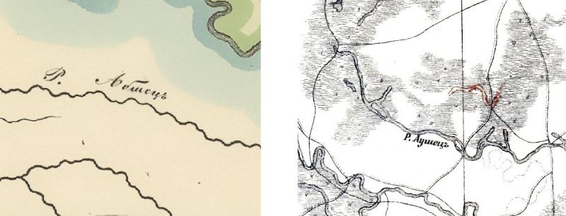 Река Мокрый Аушедз на карте 1840 г. и 1877 г.