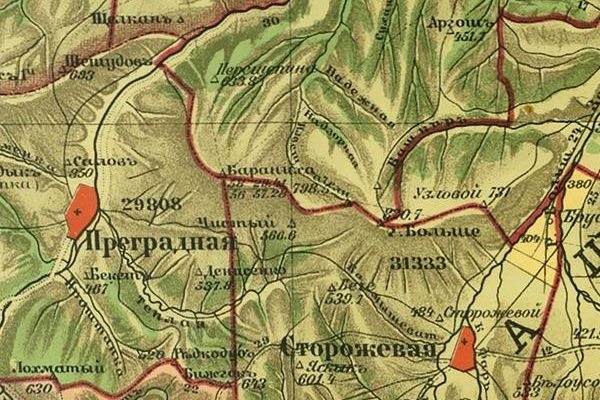 Вершины Бараниха и Больше на карте Кубанской области 1904 г. Вершины Бараниха и Больше на карте Кубанской области 1904 г.