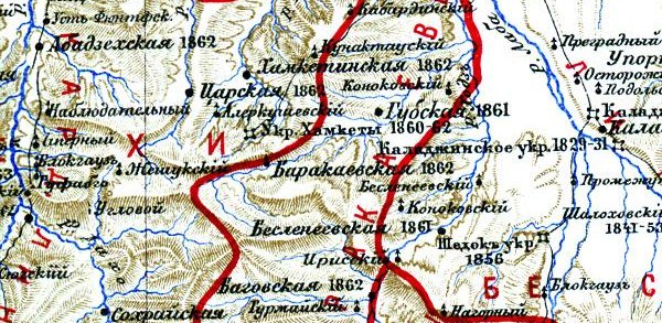 Фрагмент карты Кубанской области 1899 г.