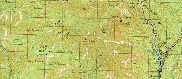 Долина реки Букепка на современной карте масштаба 1:100 000