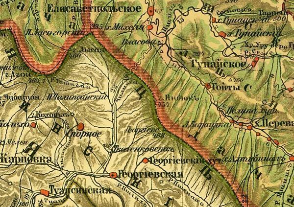Фрагмент карты 1904 г., где значится долина реки Чилипса