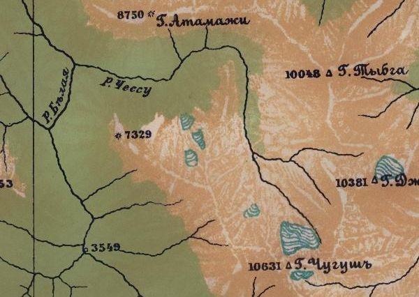 Долина речки Чессу на карте Кавказского края 1926 г.