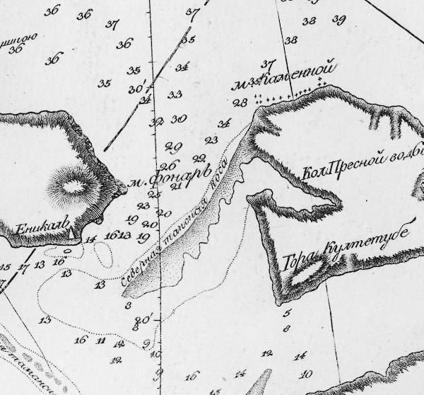 Фрагмент карты Азовского моря 1803 года, где коса Чушка подписана как Северная Таманская коса