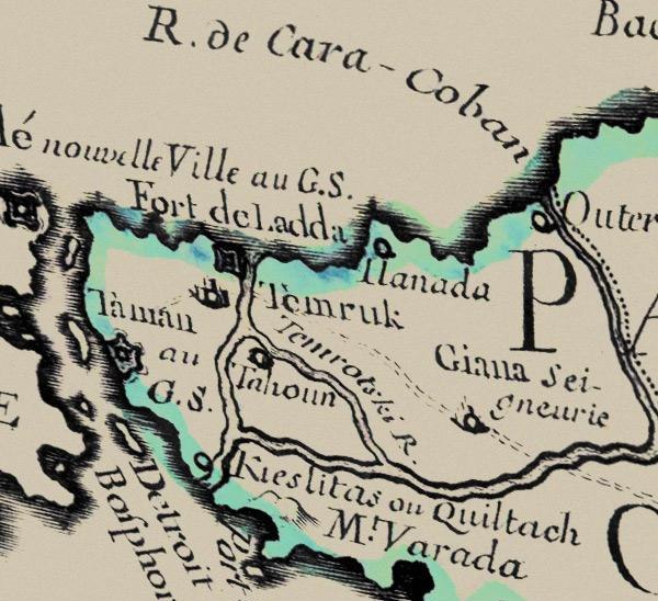 Основные рукава в дельте R. Coban (р. Кубань) на карте 1723 г.