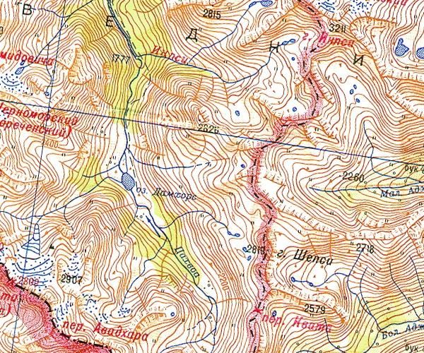 Карта 1999 г., обозначен ручей Инпси и гора Инпси Карта 1999 г., обозначен ручей Инпси и гора Инпси