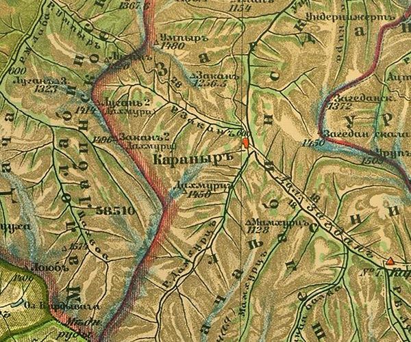 Карта Кубанской области 1904 г., где значится вершина Дамхурцъ Карта Кубанской области 1904 г., где значится вершина Дамхурцъ