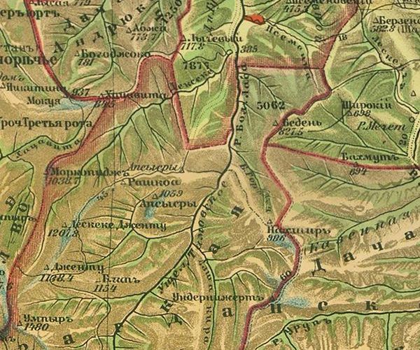 Карта Кубанской области 1904 г., где значится ущелье Тамовское Карта Кубанской области 1904 г., где значится ущелье Тамовское