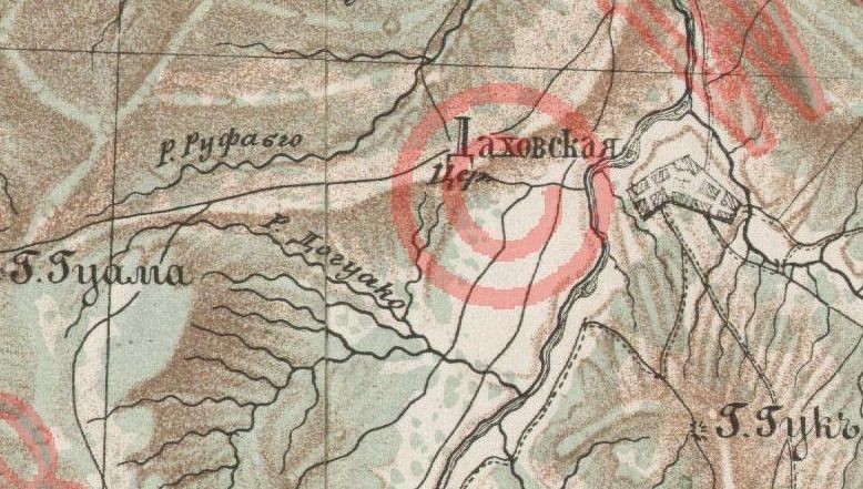 Речка Догуако на карте Кавказа 1877 г.