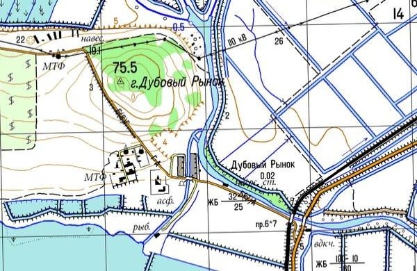 Cовременная карта, где значится гора Дубовый Рынок и селение Дубовый рынок Cовременная карта, где значится гора Дубовый Рынок и селение Дубовый рынок