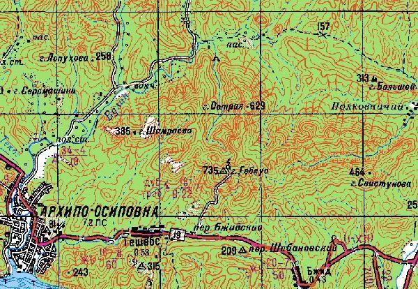 Фрагмент современной карты окрестностей горы Гебеус