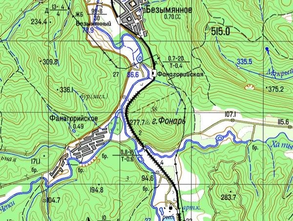 Фрагмент современной карты окрестностей села Фанагорийского