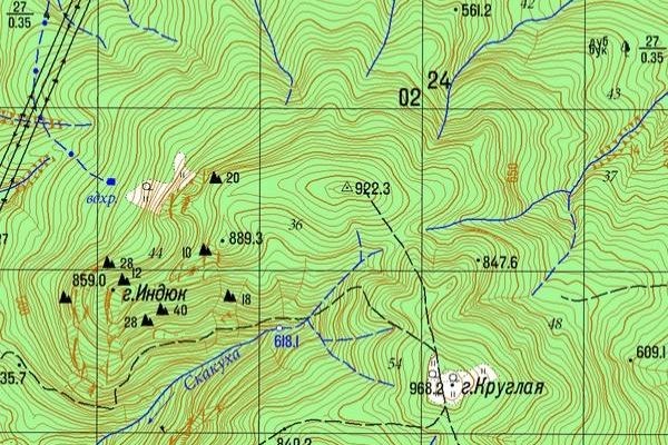 Гора Индюк на современной карте Гора Индюк на современной карте