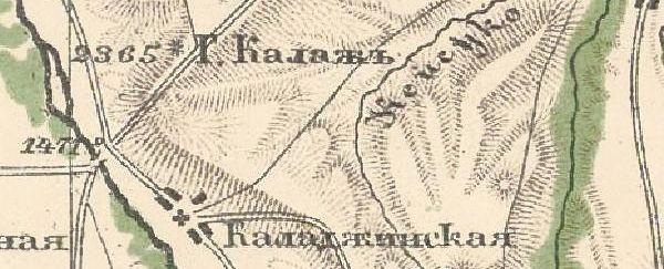 Станица Каладжинская и гора Калажъ на карте 1880 года