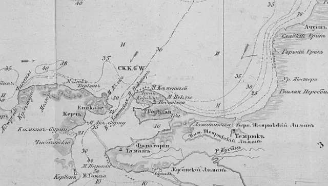 Керченский пролив на карте Азовского моря 1855 г.