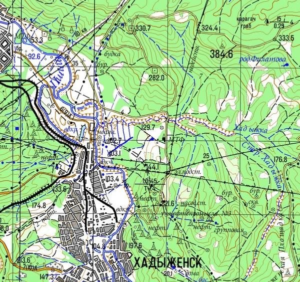 Фрагмент современной карты города Хадыженск