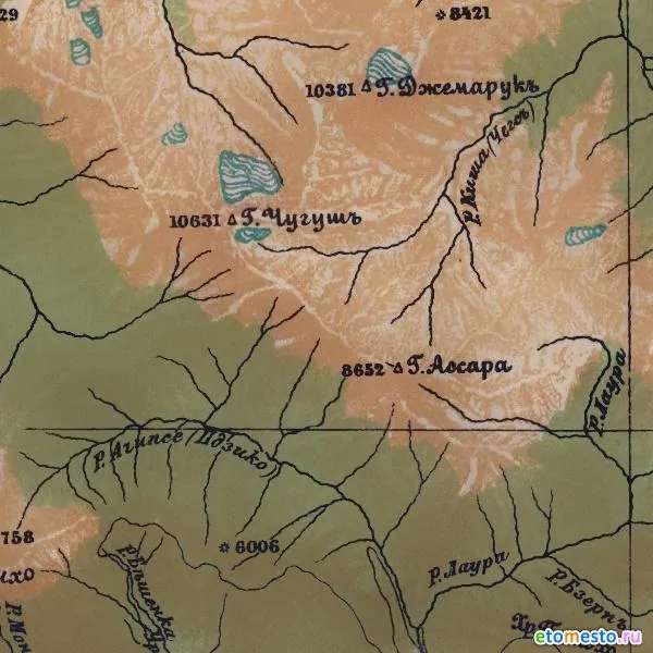 Фрагмент карты 1926 г. истоков реки Киша