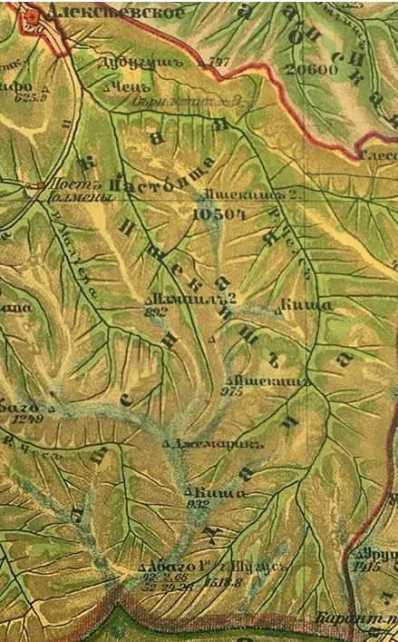 Долина реки Киша на карте Кубанской области 1904