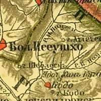 Фрагмент карты начала ХХ в., где обозначена гора Кодо и населённый пункт Кодо (Кадо)