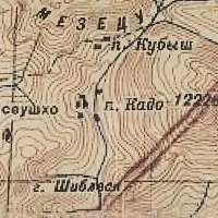 Фрагмент карты начала ХХ в., где обозначена гора Кодо и населённый пункт Кодо (Кадо)