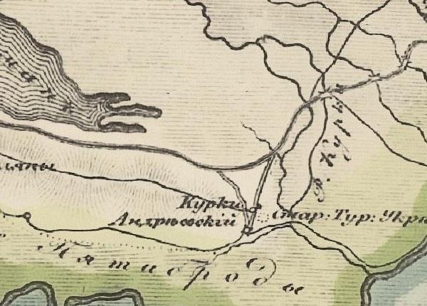 Столистная карта России 1826 г., где значится русло реки Курки