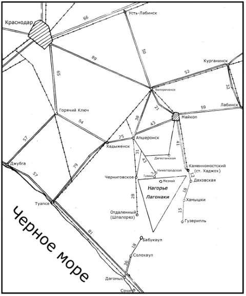 Схема транспортной доступности Лагонакского нагорья