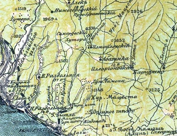 Карта 1925 г. ж/д ветка к Серным источникам Историческая карта с обозначением ж/д ветки к Серным источникам и Курорту Мацеста