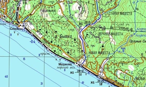 Современная карта Среднемацестинский мост Фрагмент современной карты с мостом и Мацестинским туннелем между Старой и Новой Мацестой
