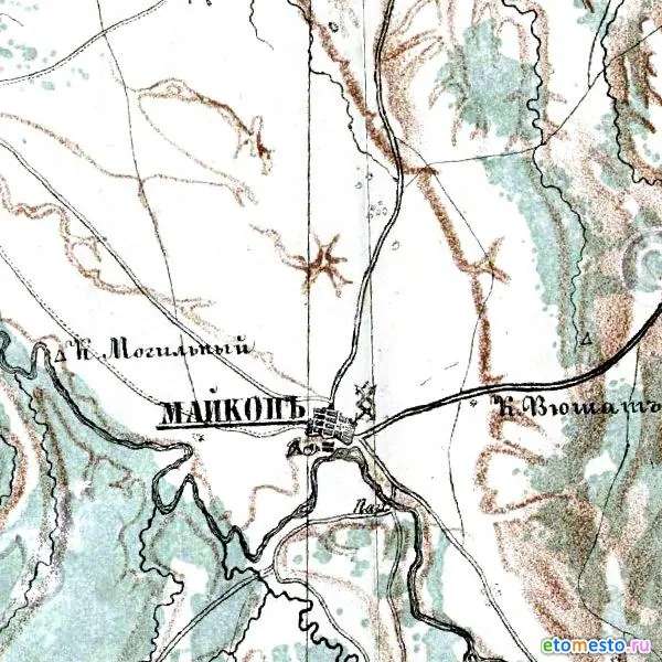 Майкоп на 5-ти вёрстной карте Кавказского края 1877