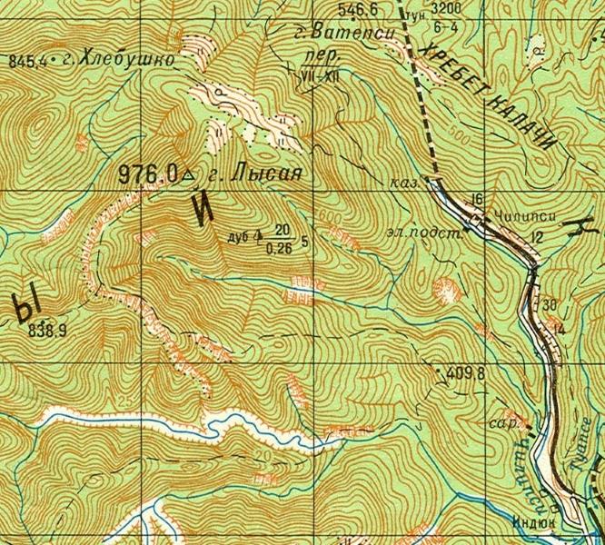 Фрагмент современной карты, где находится гора Лысая