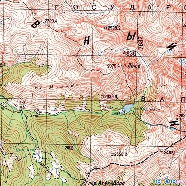 Верховья реки Мзымта на карте масштаба 1978 г