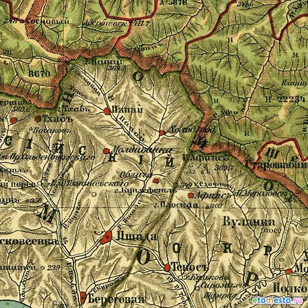 Гора Папай на карте Кубанской области 1904 г.