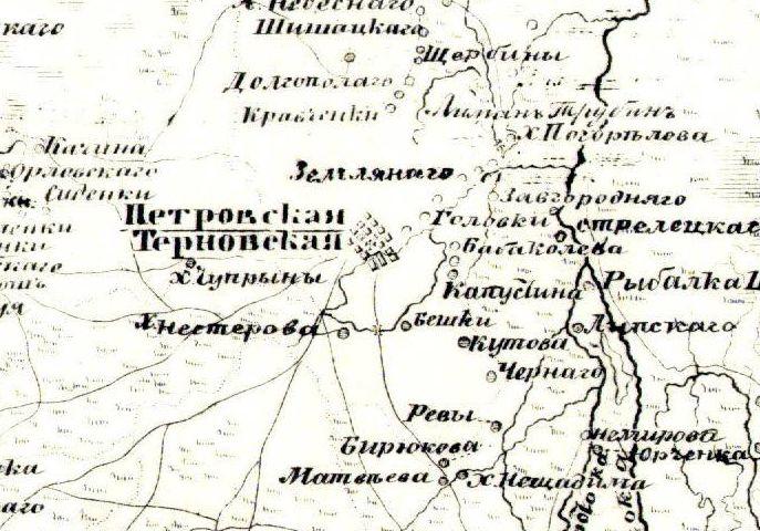 Фрагмент карты, где название станицы Петровской значится с двойным названием