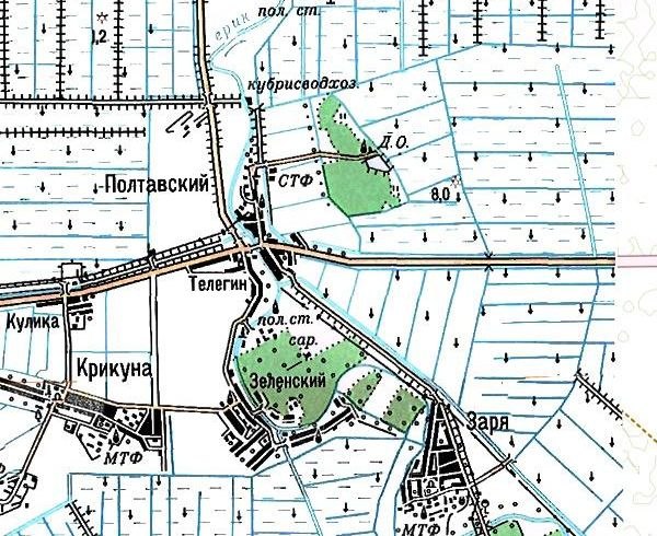 Фрагмент современной карты, где значится посёлок Полтавский