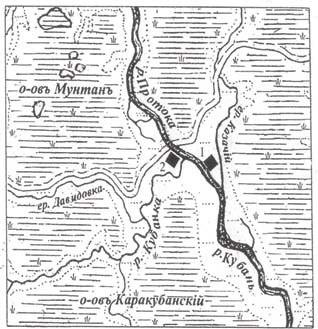 Фрагмент карты, где показаны места расположения турецких крепостей Эски-Копыл и Ени-Копыл