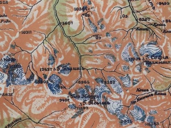 Гора Пшишъ и гора Псыжъ на карте 1926 г.