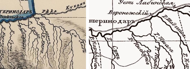Река Пшиш на картах 1807 и 1823 годов