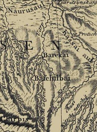 Фрагмент карты Кавказа 1770-1773 гг. Гильденштедта И.А.