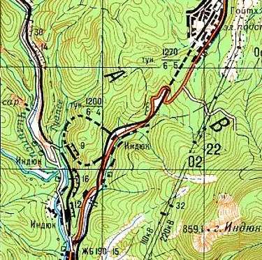 Фрагмент карты издания 1990 г. Исток реки Туапсе значится на склоне ГКХ.