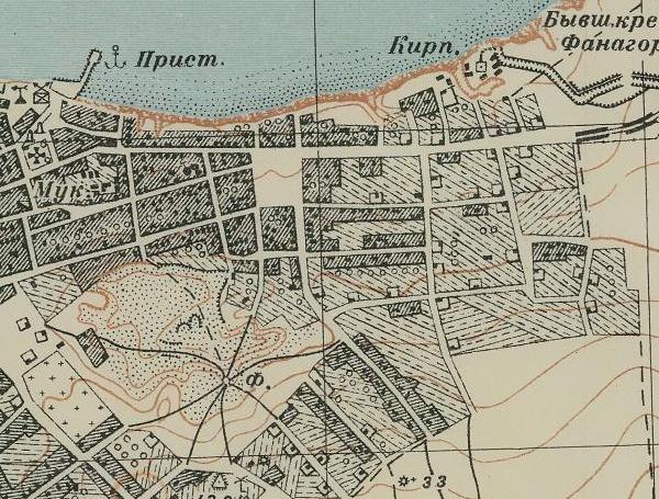 Карта 1941 г. станица Тамань фонтан и мельница Фрагмент карты масштаба 1:100 000 1941 года станицы Тамань с фонтаном в урочище Турецкий Фонтан, геодезическим знаком высотой 43,8 м и мельницей