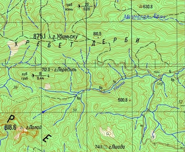 Верховья реки Убин (Убинка) на современной карте