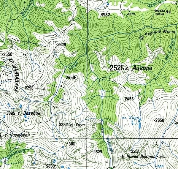 Фрагмент современной карты горы Уруп