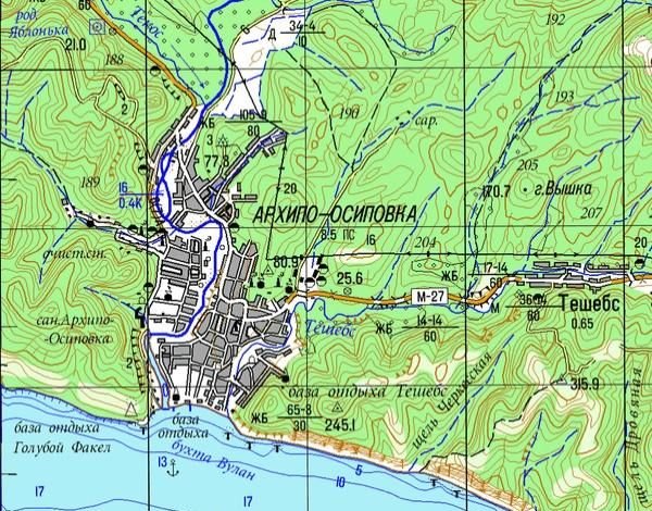Фрагмент современной карты района села Архипо-Осиповка