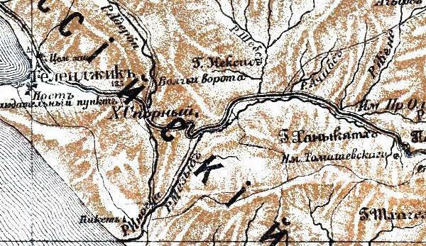Волчьи ворота на реке Адерба на карте 30-х годов ХХ в.